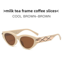 (Beige Tea)Vintage Katzenbrille weiblich mit Kunststoff Metallgestell für Ausflüge und Partys