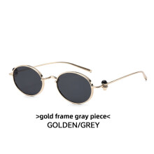 (Gold Black Gray)Trendy Oval Sunglasses With Metal Structure Lenses For Festival And Daily Wear