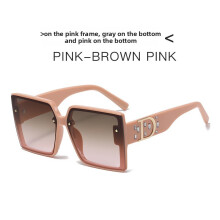 (Pink Tea)Gafas de sol cuadradas de moda con letras y diamantes de imitación decoraciones salidas para