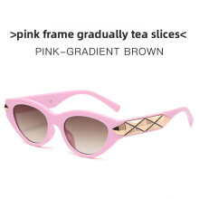 (Pink Gradient Tea)Vintage Cat Eye Glasses Female With Plastic Metal Frame For Outings Parties And