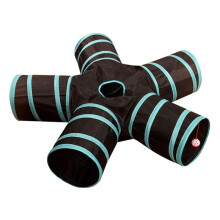 Cat & Dog Play Tunnel 5 Exits – Striped Collapsible Toy Tunnel, 30x30cm, Black/Blue