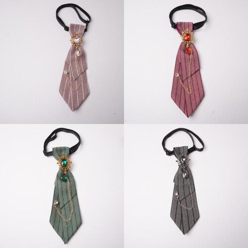 (BlueStripedChain)Gravata formal infantil com elástico fácil de usar para eventos escolares 1