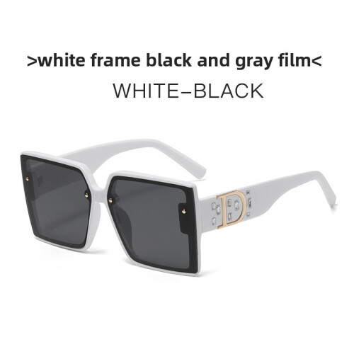 (Blue Gray)Óculos de sol quadrados da moda com letras e decorações de strass para passeios 2