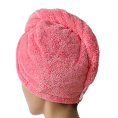 (Rose Red)absorbent Hair Drying Cap Thick Quick Dry Bath Towel Cap Plush Solid Color