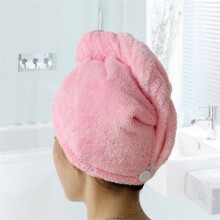 (Pink)absorbent Hair Drying Cap Thick Quick Dry Bath Towel Cap Plush Solid Color