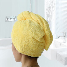 (Yellow)absorbent Hair Drying Cap Thick Quick Dry Bath Towel Cap Plush Color Solid