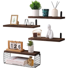 Modern Brown Wooden Hanging Wall Shelves Set of 4 Pieces 40 cm — floating storage shelves, rustic wall organizer