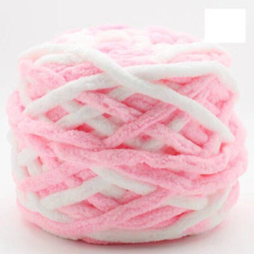(Pink White)Bulky Wool Roving Thread For Knitting Cozy Warm Accessories And Thick Apparel