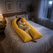 (Mustard) 9Ft Comfort U Pillow Hollow Fiber Filled Full Body Maternity Pregnancy Support + Free Case