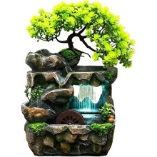 Tabletop Waterfall Fountain with LED Lights, Indoor Water Feature for Desk Decor, for Home, Office & Meditation EU Plug
