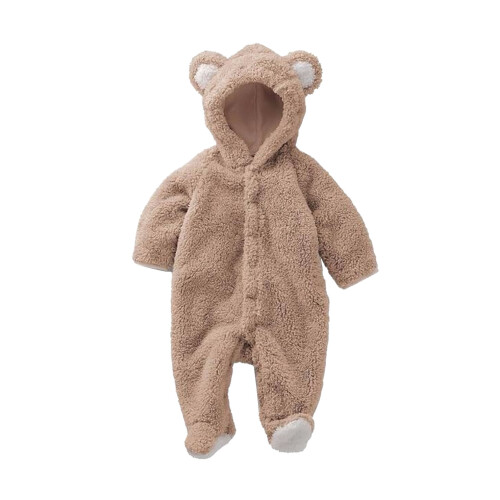 Fleece Strampler Baby Bär Kapuze Braun 9M Langarm 2