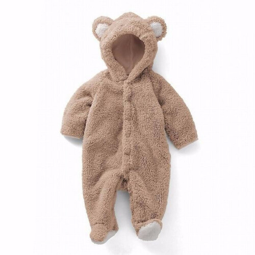 Fleece Strampler Baby Bär Kapuze Braun 9M Langarm 1