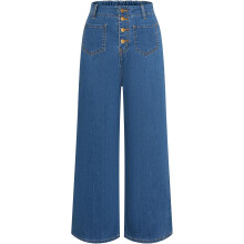 Damen Vintage Jeans Hohe Taille Elastischer Bund 4 Knöpfe Blau M — high waist hose, retro denim damen