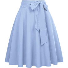 Damen Vintage Rock Ausgestellt mit Schleife in der Taille Hellblau L — a-linien rock, knielanger sommerrock