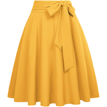 Damen Midi Rock Vintage A-Linie Plissiert Elegant Bequem Gelb XS — retro rock damen, knielanger faltenrock