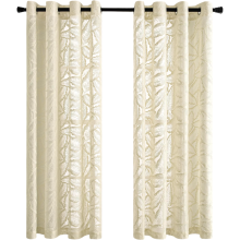 Semi-Sheer Voile Leaf Curtains Set of 2 Beige 160x140 cm — living room drapes, bedroom window treatment