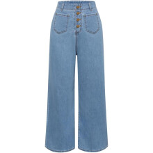 Damen Vintage Jeans High Waist Elastischer Bund 4 Knöpfe XL — retro denim hose, bequeme freizeithose