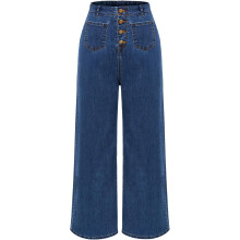 Damen Jeans Vintage Hohe Taille Elastisch Blau XL — high waist hose, retro denim damen, bequeme stoffhose