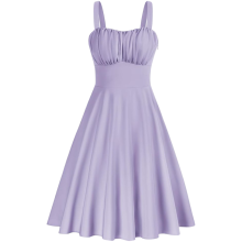 Damen Sommerkleid Midi Ausgestellt A-Linie Abendkleid Violett S — freizeitkleid damen, urlaubskleidung frauen