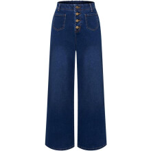 Damen Jeanshose Hohe Taille Vintage Weich Dunkelblau XL — high waist jeans, retro denim damen, bequeme stoffhose