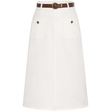 Damen Jeansrock Midi Bleistiftrock mit Gürtel Stilvoll Elegant Weiß S — sommerrock weiß, bleistiftrock denim