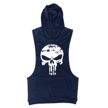 (Navy,XL)Hot Men Gym Clothing Stringer Hoodie Bodybuilding Tank Top Muscle Shirt Hooded