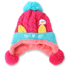 (Rose Red)Chapeau Enfant Automne Hiver Tricoté Peluche Épaissis Chaud Bouchons de Protection Oreille