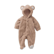 Flauschiger Kapuzenbody Strampler Baby Braun 9M