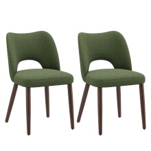 (Green, 46 x 50 x 77 cm) Smartue Set of 2 Fabric Dining Chairs - Curved Open Backrest - Thick Padded Seat - Solid Wood Legs - Modern Kitchen Chairs