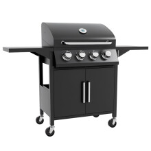 4 Burner Gas BBQ Grill Outdoor 11.6 kW Portable Barbecue Trolley w/ Warming Rack, Side Shelves, Cabinet