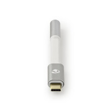 USB-C Adapter | USB 2.0 | USB-C Han | 3.5 mm Hunstik | 0.08 m | Runde | Guldplateret | Flettet / Nylon | Hvid / Sølv | Cover Window Box
