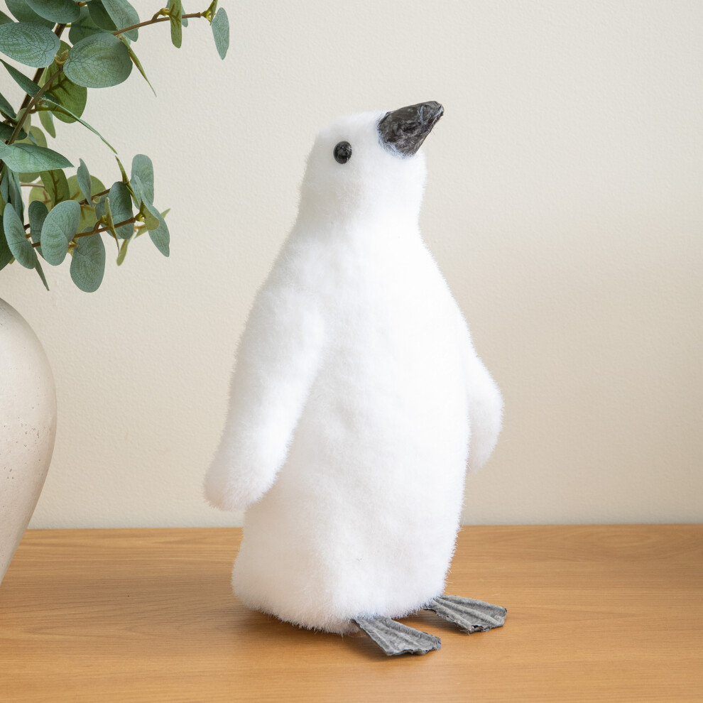 Samuel Alexander 26cm Flocked Penguin Christmas Decoration, White Freestanding Winter Figurine for Holiday Home Displays - Image 3