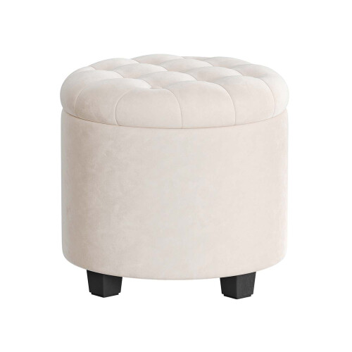 Round Ottoman - Linen-Look Fabric - Dark Grey - Storage and Footrest Functionality
