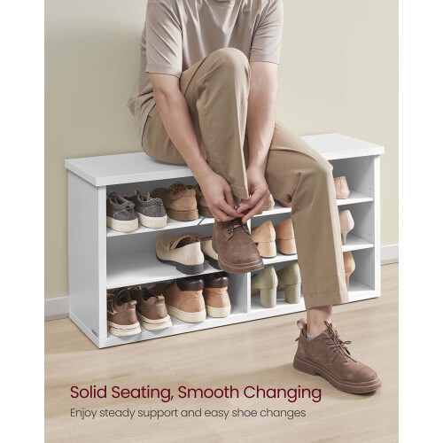 Shoe Storage Bench - Engineered Wood - Honey Brown - Adjustable Shelves, 6 Compartments 2