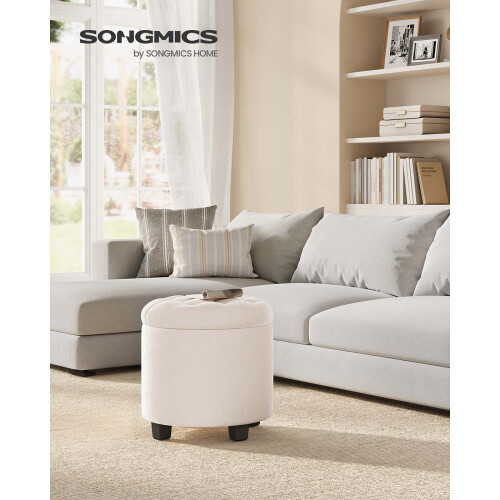 Round Ottoman - Linen-Look Fabric - Dark Grey - Storage and Footrest Functionality 1