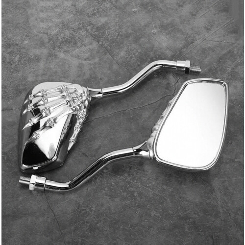 Chrome motorcycle mirrors 8mm 10mm thread skeleton skull hand handlebar reflector 2 pieces_Surprise Gift 1
