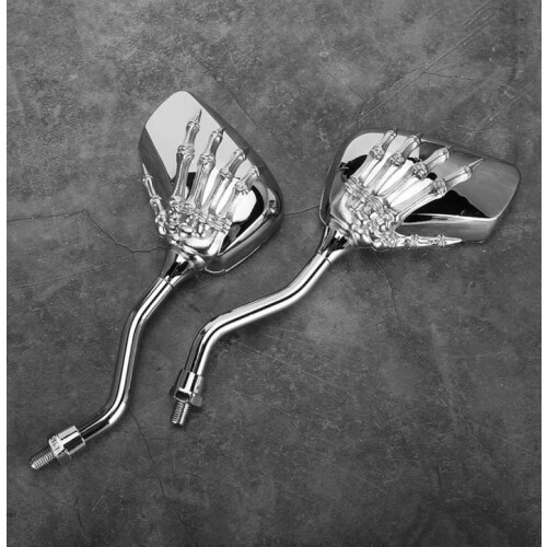 Chrome motorcycle mirrors 8mm 10mm thread skeleton skull hand handlebar reflector 2 pieces_Surprise Gift 2