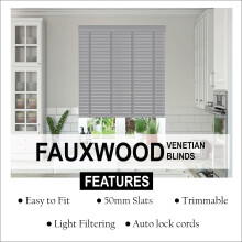Funky Gadgets Faux Wood Blinds Window Venetian Blinds (Grey, 45Wx150H cm)
