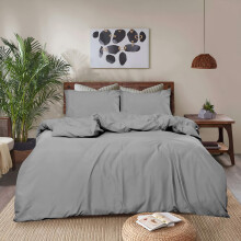 REHAN & CO King Size Duvet Cover Sets - Soft Brushed Microfiber Bedding - Plain Quilt Cover With Pillow Cases (Silver Grey)