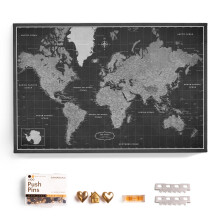 Canvas World Map with Cork Pin Board - English Lettering - Decorative Wall Decoration for All Rooms