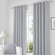 RayyanLinen Readymade Blackout Thermal Eyelet Ring Top Pair of Curtains Including 2 free Tiebacks (GREY SILVER, Width 66" x Drop 72")