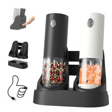 CIRCLE JOY Electric Salt and Pepper Grinder Set Rechargeable Pepper Mill Grinders with Charging Base, External Adjustable Coarseness