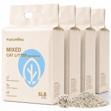 FUKUMARU Tofu Cat Litter, Bentonite Blend, Clumping, Odor Control, 30% Bentonite, Strong Clumping, Activated Carbon Odor Control
