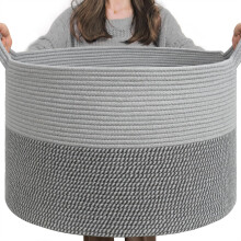 TIMEYARD 85L Large Cotton Rope Laundry Basket Storage Basket Grey | 55x35cm Large Storage Laundry Basket for Clothes, Towels