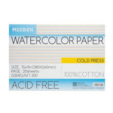 MEEDEN Cotton Watercolor Paper Block: 38 x 26 cm Cold Pressed of 20 Sheets | 140lb/300gsm 100% Cotton Watercolour Paper Pad