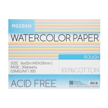 MEEDEN Cotton Watercolor Paper Block: 41 x 31 cm Rough Grain of 20 Sheets | 140lb/300gsm 100% Cotton Watercolour Paper Pad