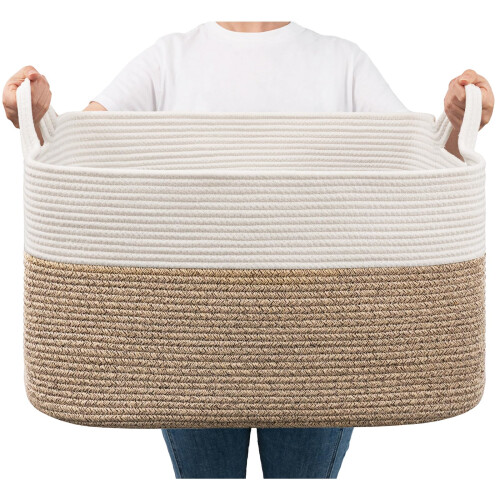 TIMEYARD 65L Large Laundry Basket Cotton Rope Woven Storage Basket