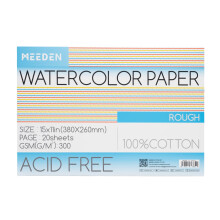 MEEDEN Cotton Watercolor Paper Block: 38 x 26 cm Rough Grain of 20 Sheets | 140lb/300gsm 100% Cotton Watercolour Paper Pad