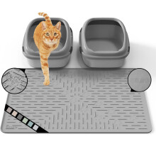 OHMO Large Cat Litter Mat for Litter Tray, Paw Pattern, 80x60cm, Dark Grey | Granule-Trapping Texture, Premium Silicone, Waterproof Floor Guard
