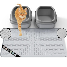 OHMO Large Cat Litter Mat for Litter Tray, Paw Pattern, 80x60cm, Ash Grey | Granule-Trapping Texture, Premium Silicone, Waterproof Floor Guard